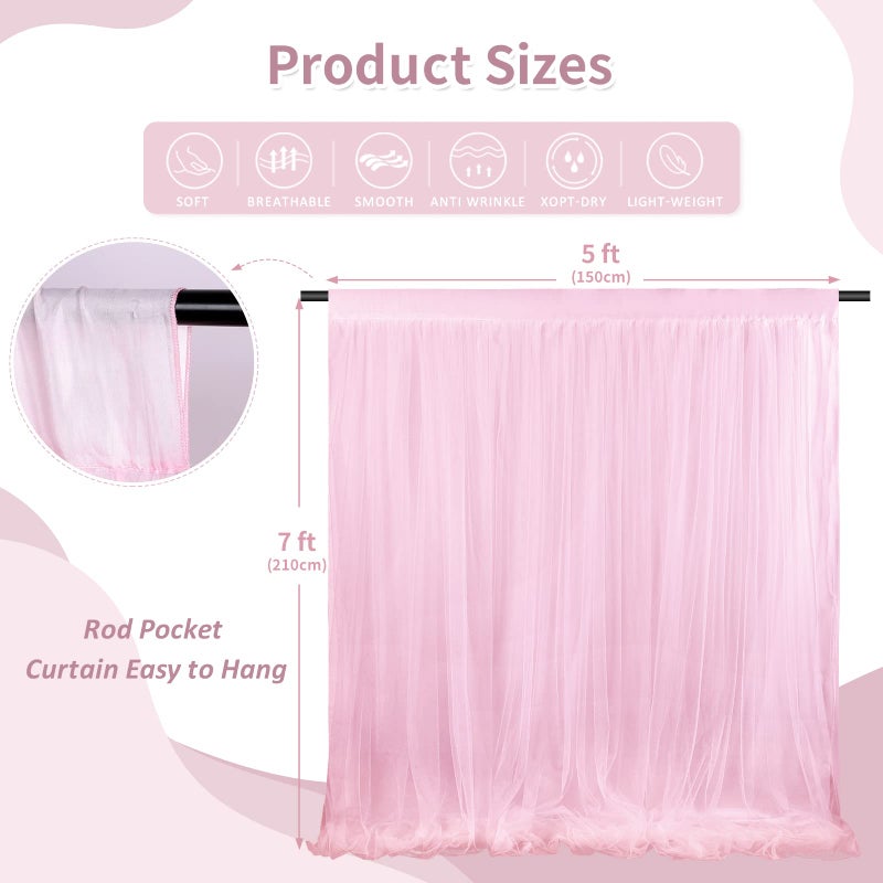 SoarDream Pink Backdrop Curtains Tulle Backdrop Panels 5ftx7ft Sheer Photography Background Drapes for Wedding Arch Baby Shower Parties Stage Decoration - Image 3